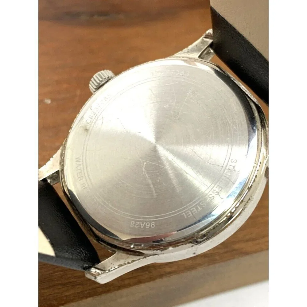 Bulova Men's Watch 96A28 Quartz Logo Silver Dial Black Leather Strap 38m…